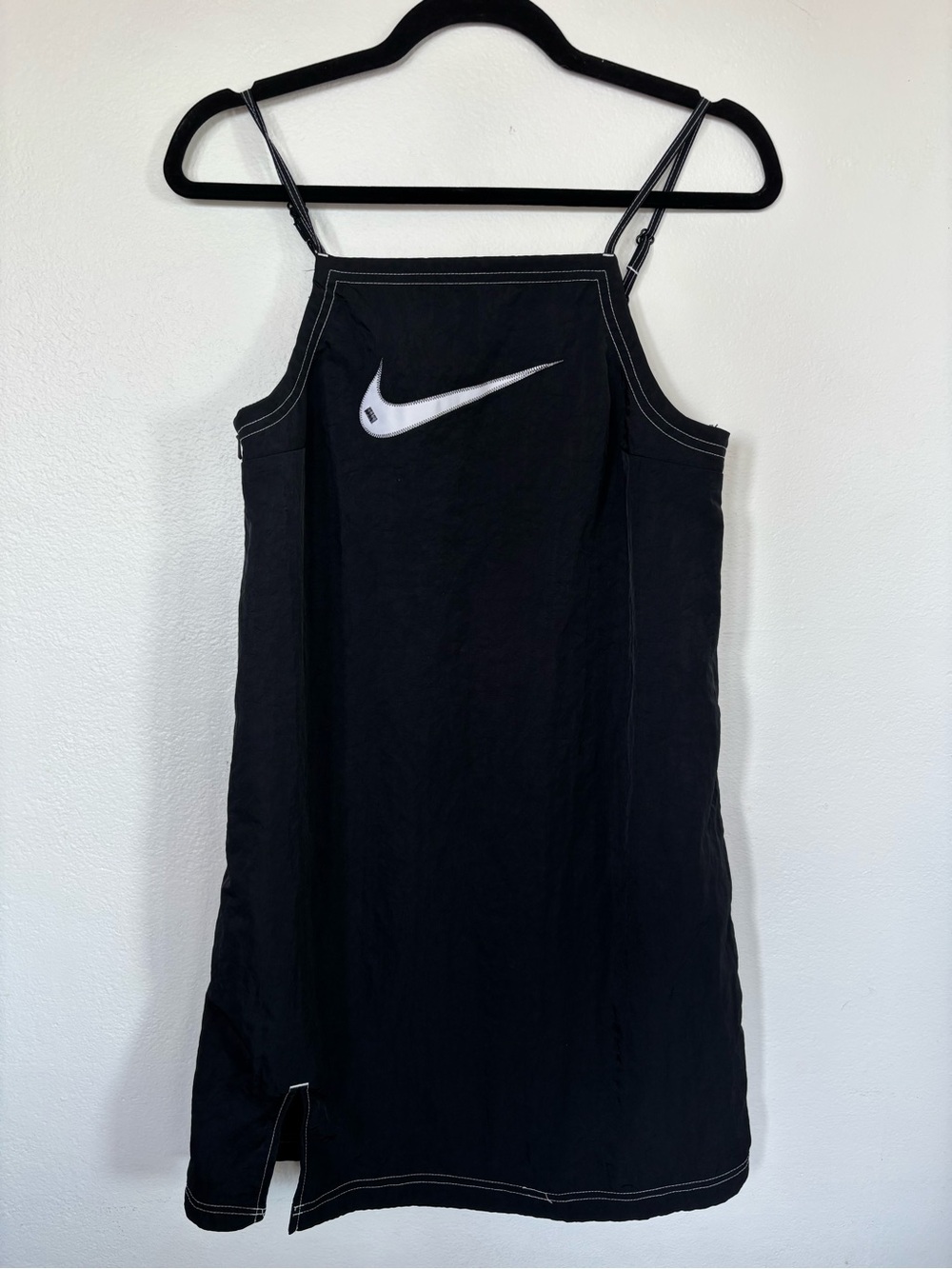 Nike Sportswear Black Mini Cami Dress with White Swoosh Contrast Stitching